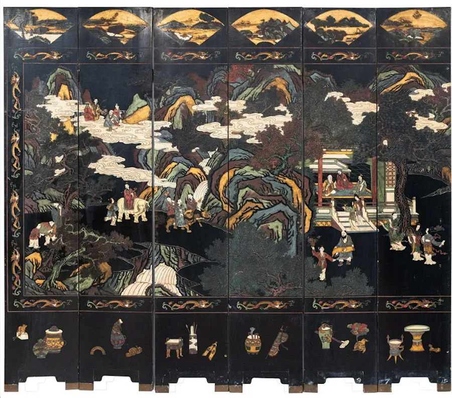 Twelve Panel Chinese Coromandel Screen From Beverly Wilshire