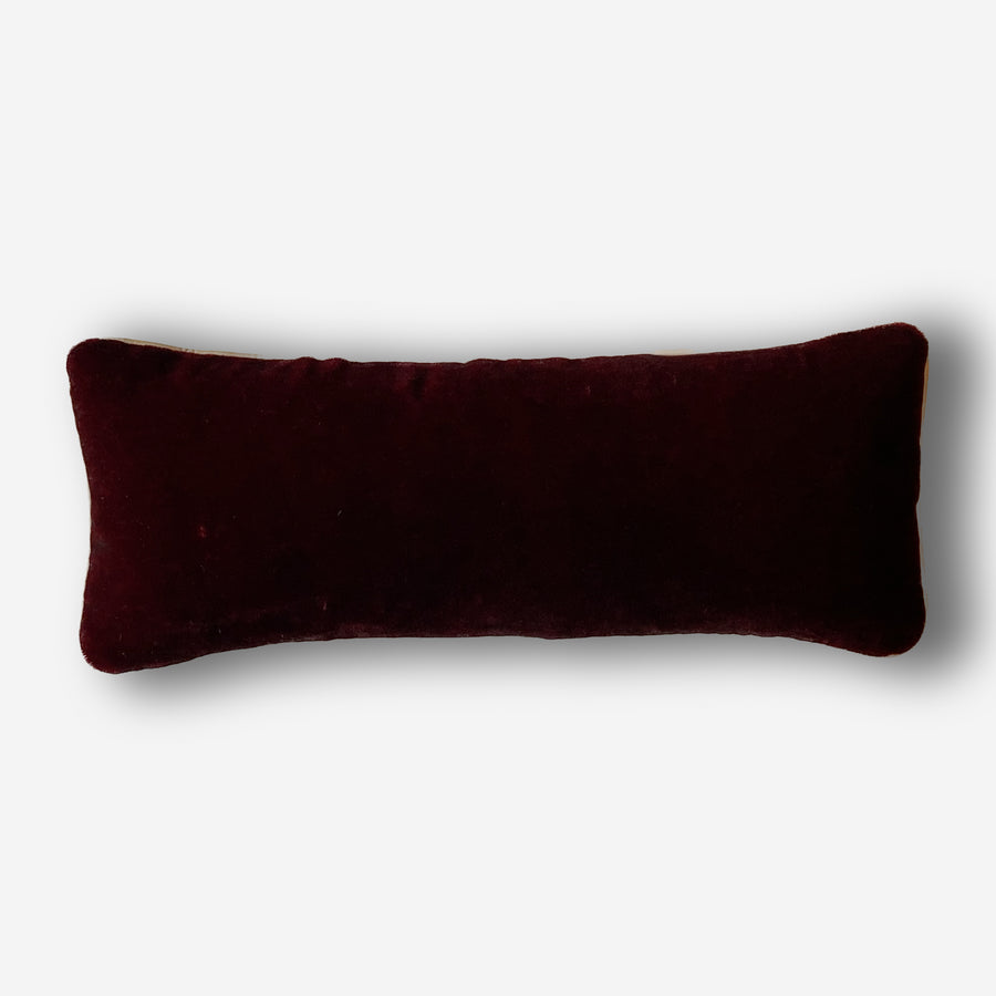 Claret Mohair Vestement Pillow with Leather Trim
