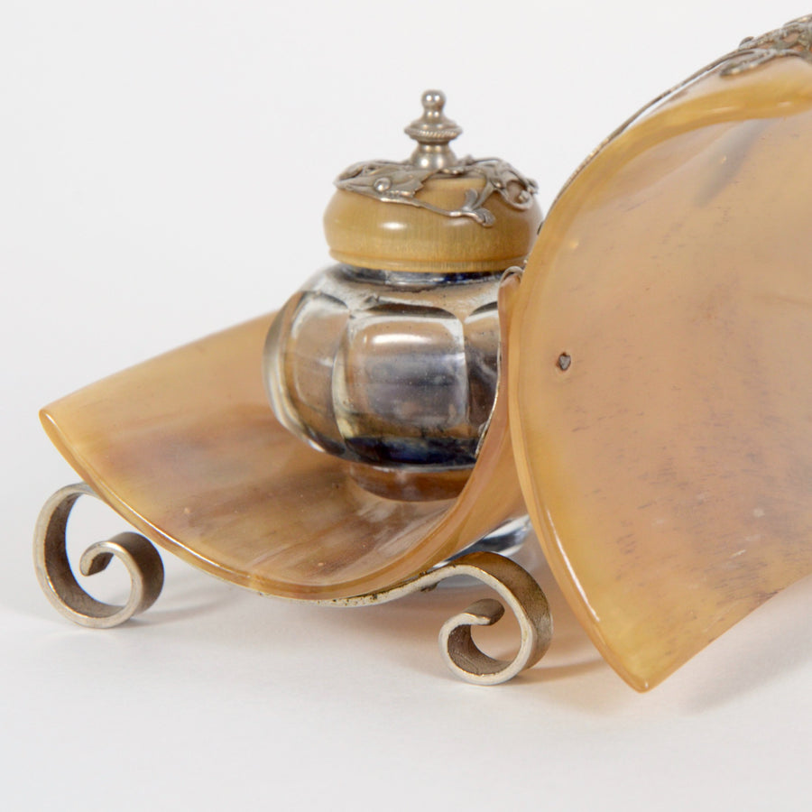 19th Century Horn Sterling Inkwell