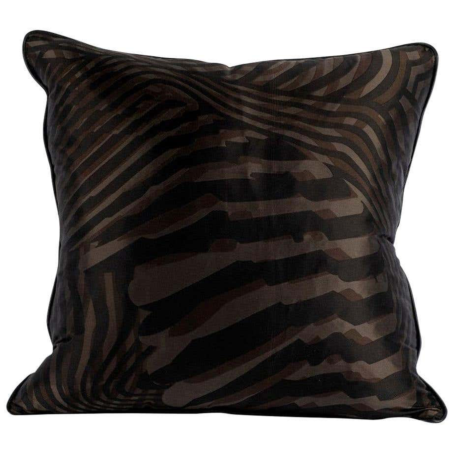 Pair Hermès Black Espresso Zebra Silk Pillows With Leather Trim