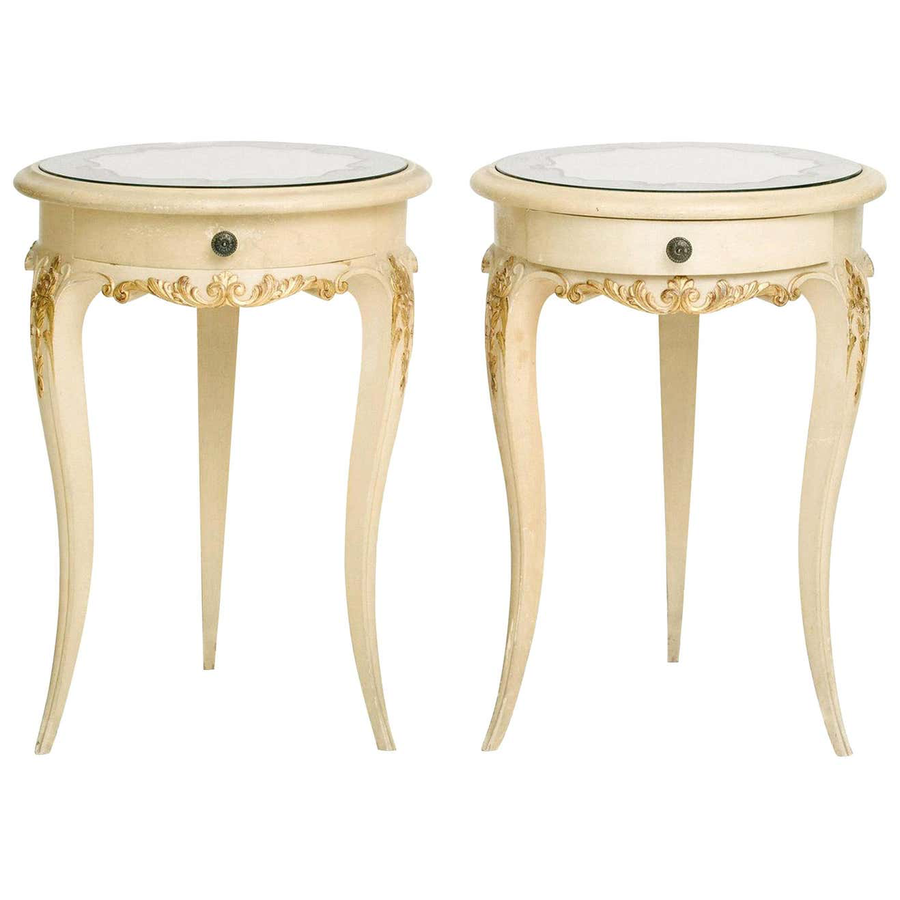 Pair French Painted Églomisé Mirrored Top Tables