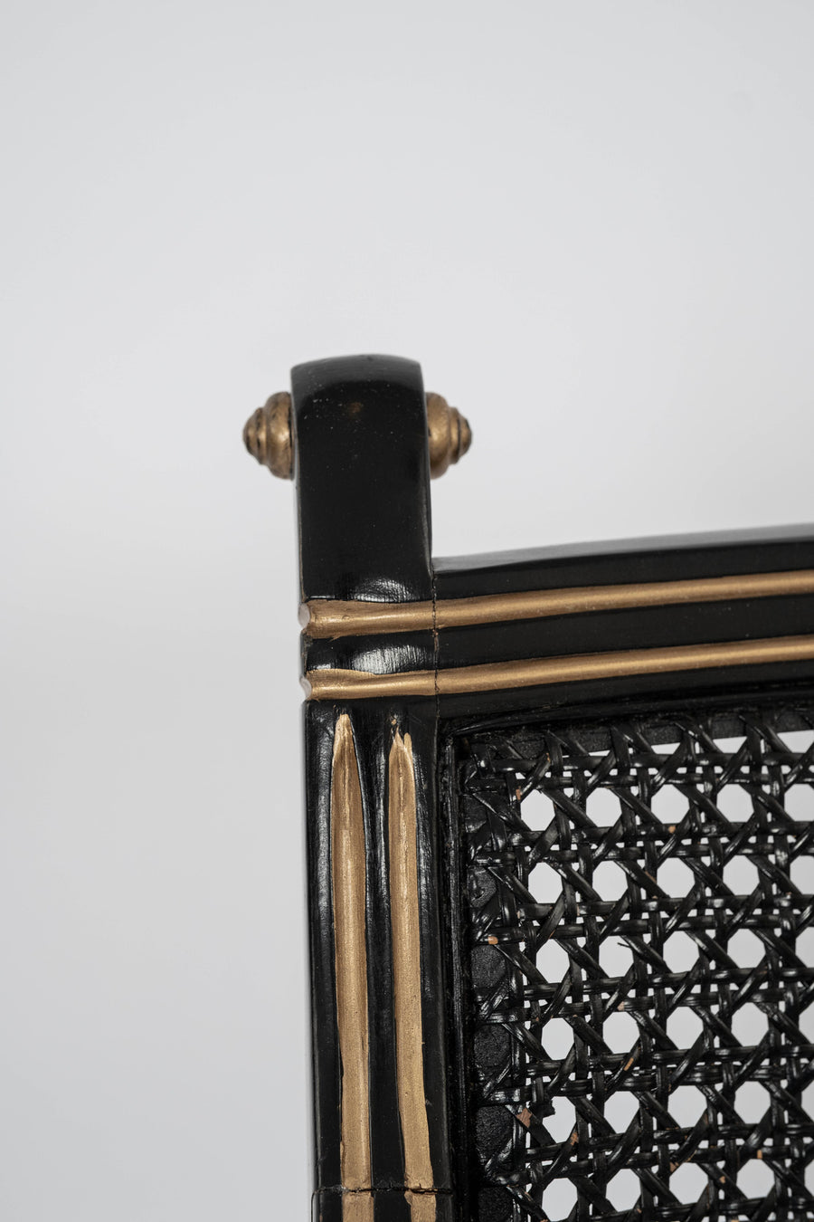 Regency Style Black Gold Cane Armchair