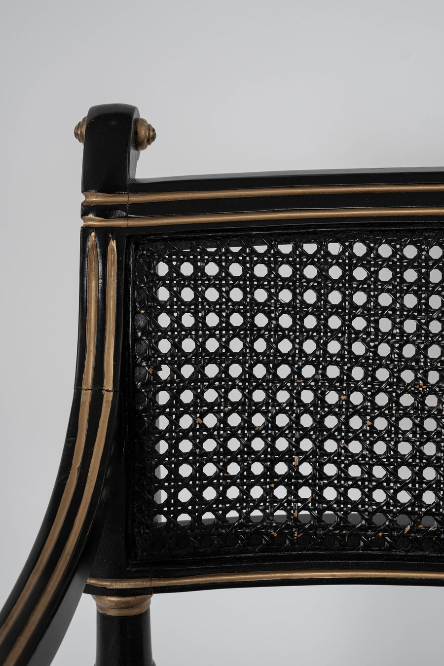 Regency Style Black Gold Cane Armchair