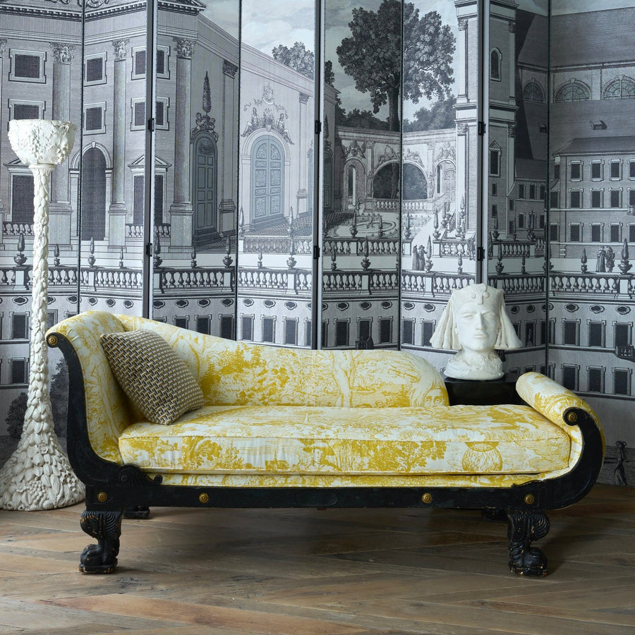 19th Century Empire Johnson Hartig Libertine Yellow Modern Toile Chaise