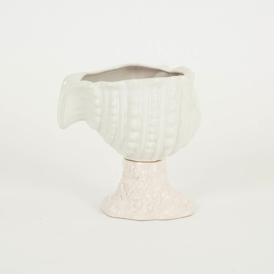 Vintage Italian White Ceramic Shell Jardiniere