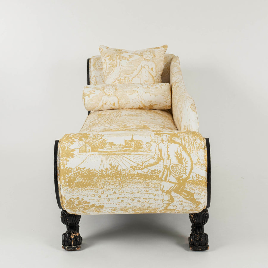 19th Century Empire Johnson Hartig Libertine Yellow Modern Toile Chaise