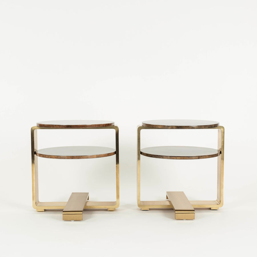 Pair Sylvan S.F. Lacquered Goatskin Brass Occasional Tables