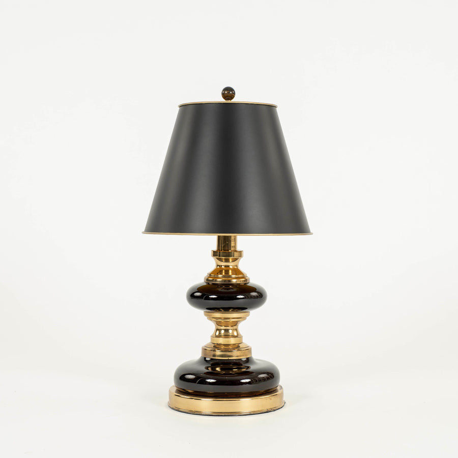 Pair Brass Chocolate Porcelain Lamps