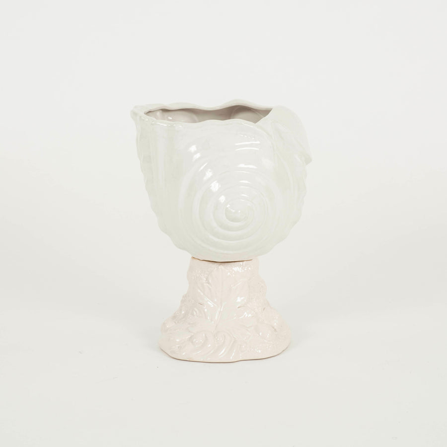 Vintage Italian White Ceramic Shell Jardiniere