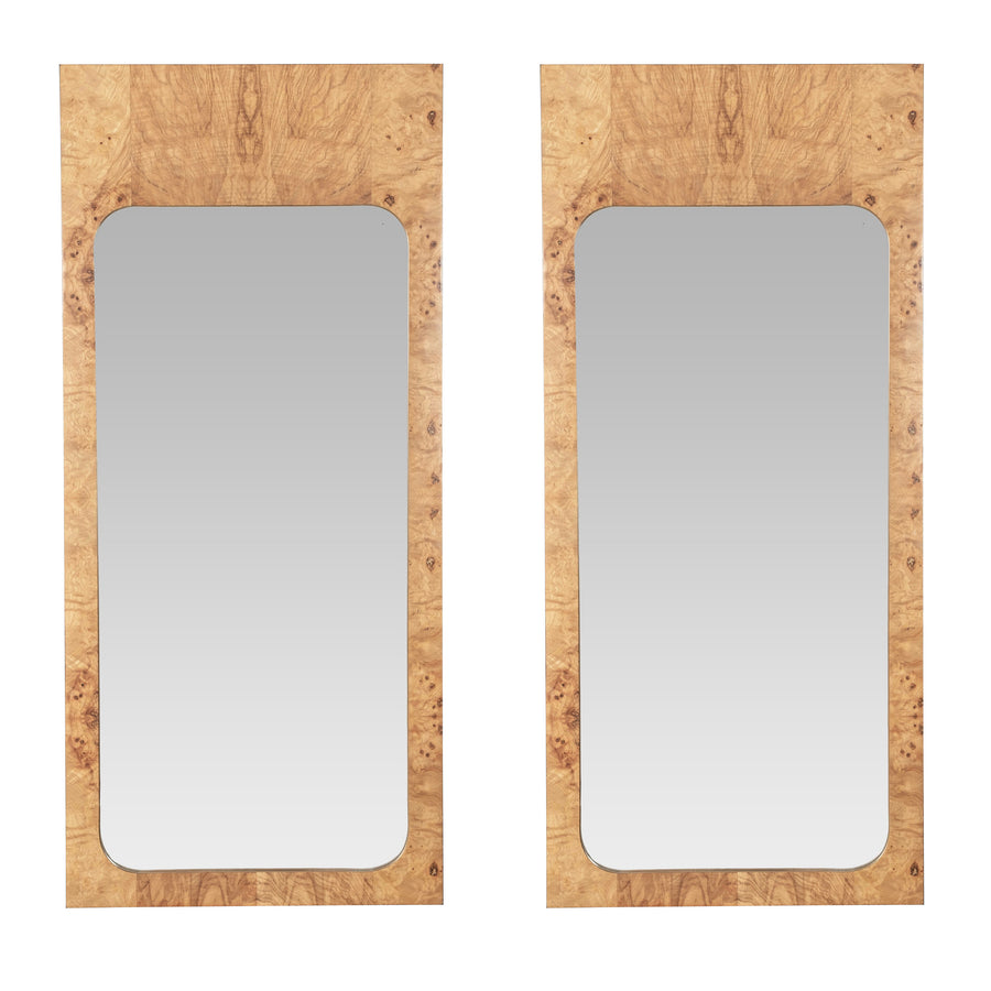 Pair Midcentury Modern Burlwood Mirrors
