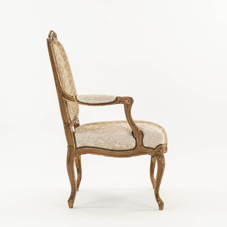 Pair 19th Century Louis XV Style Fawn Axis Woven Velvet Armchair