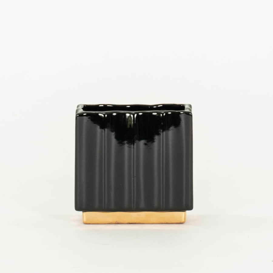 Black Fluted Ceramic Vase