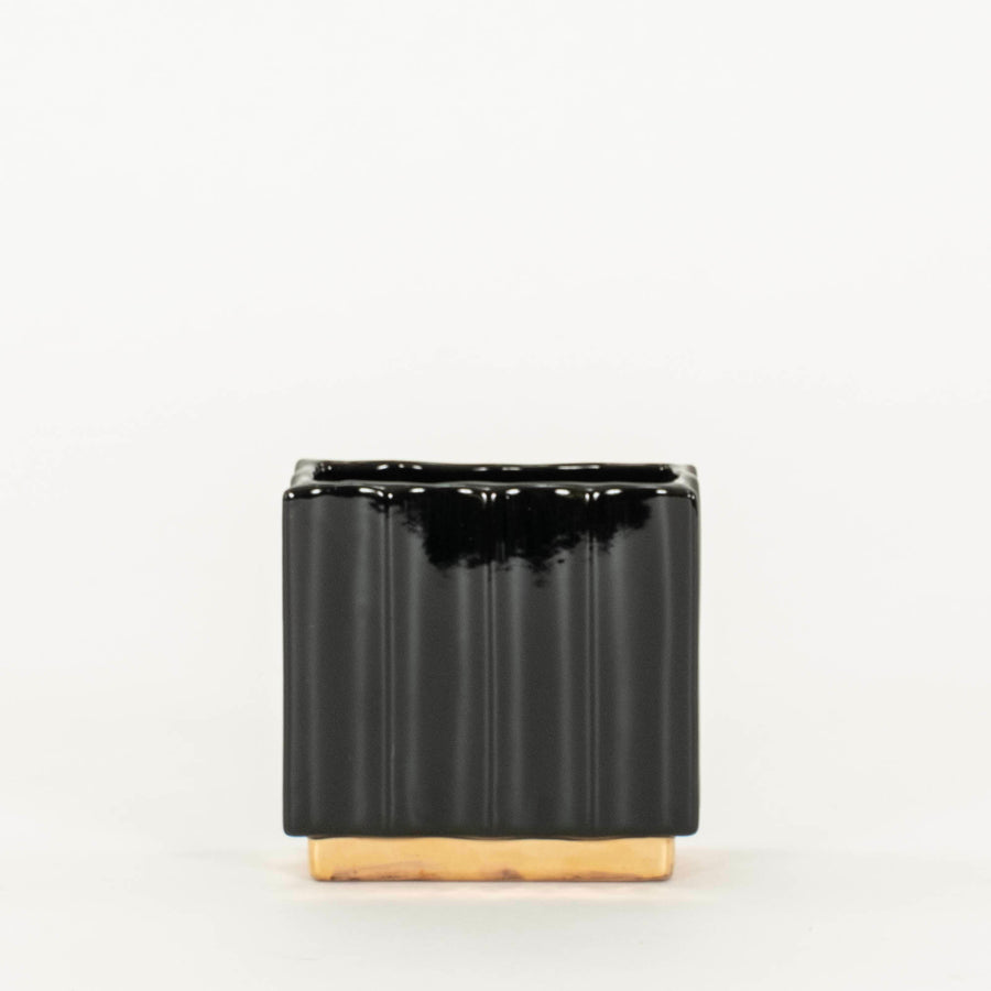 Black Fluted Ceramic Vase