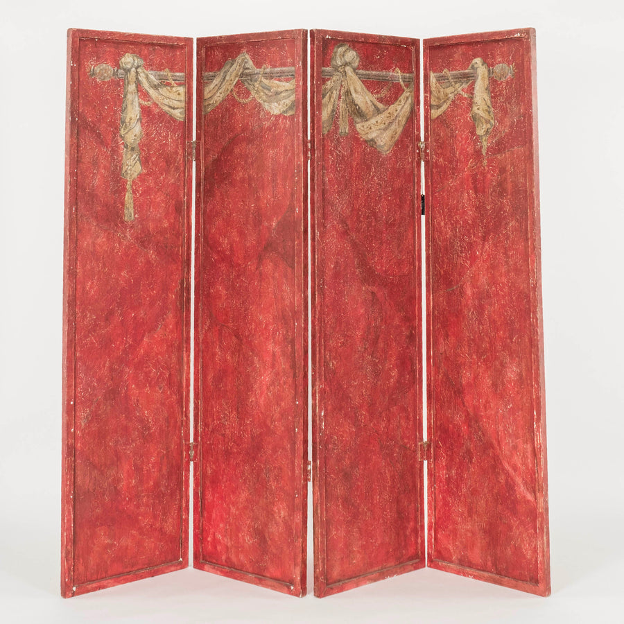 Red Neoclassical Style 4 Panel Folding Screen