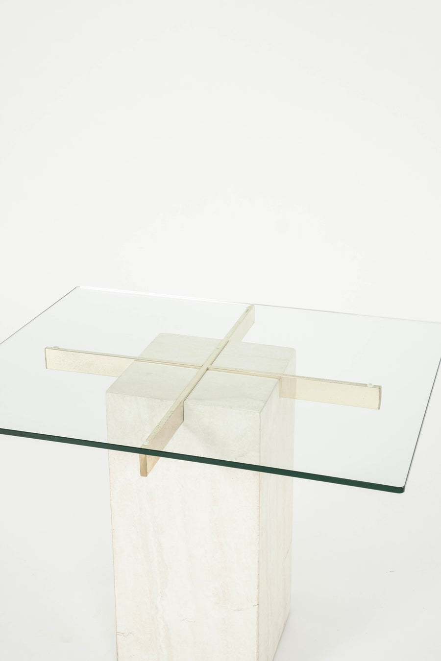 Travertine Side Table with Glass Top