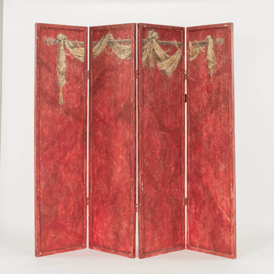 Red Neoclassical Style 4 Panel Folding Screen