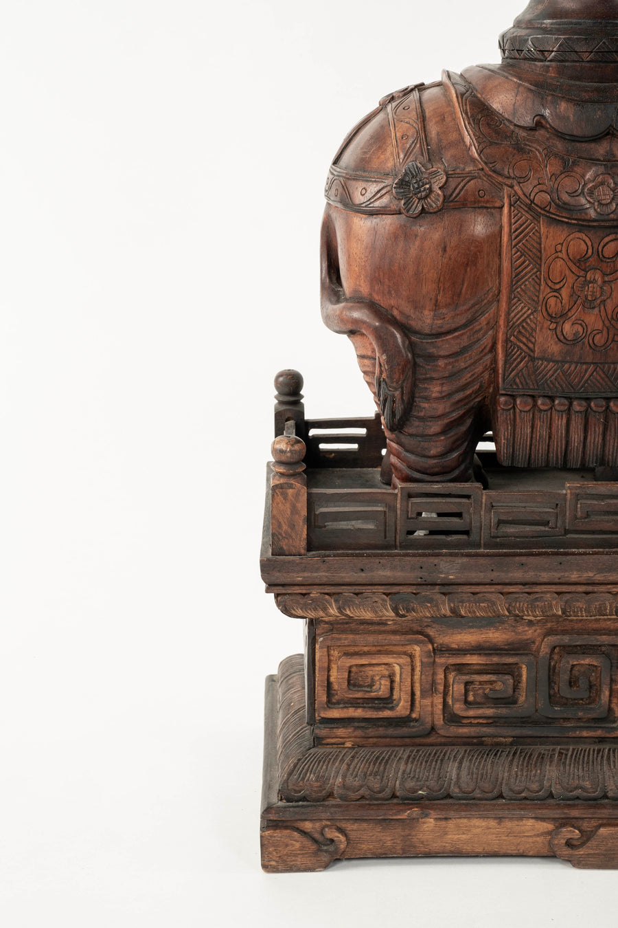 Pair 19th Century Chinese Carved Zitan Elephants Bronze Cloisonné Palm Fans