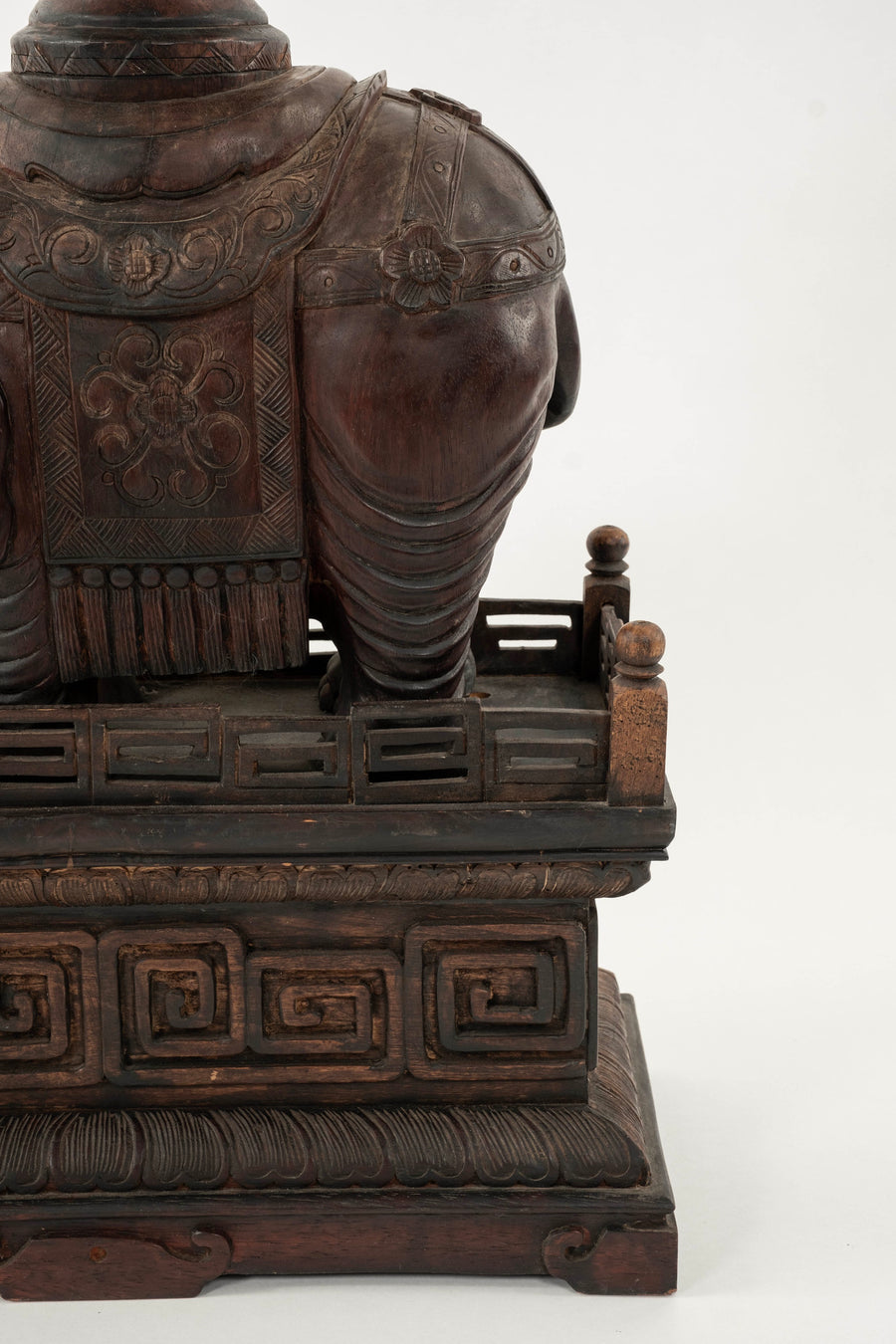 Pair 19th Century Chinese Carved Zitan Elephants Bronze Cloisonné Palm Fans
