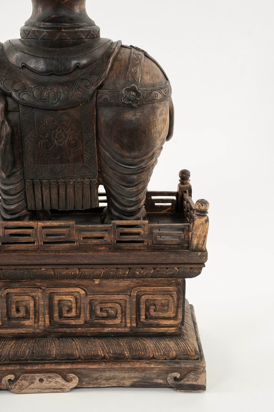 Pair 19th Century Chinese Carved Zitan Elephants Bronze Cloisonné Royal Palm Fans