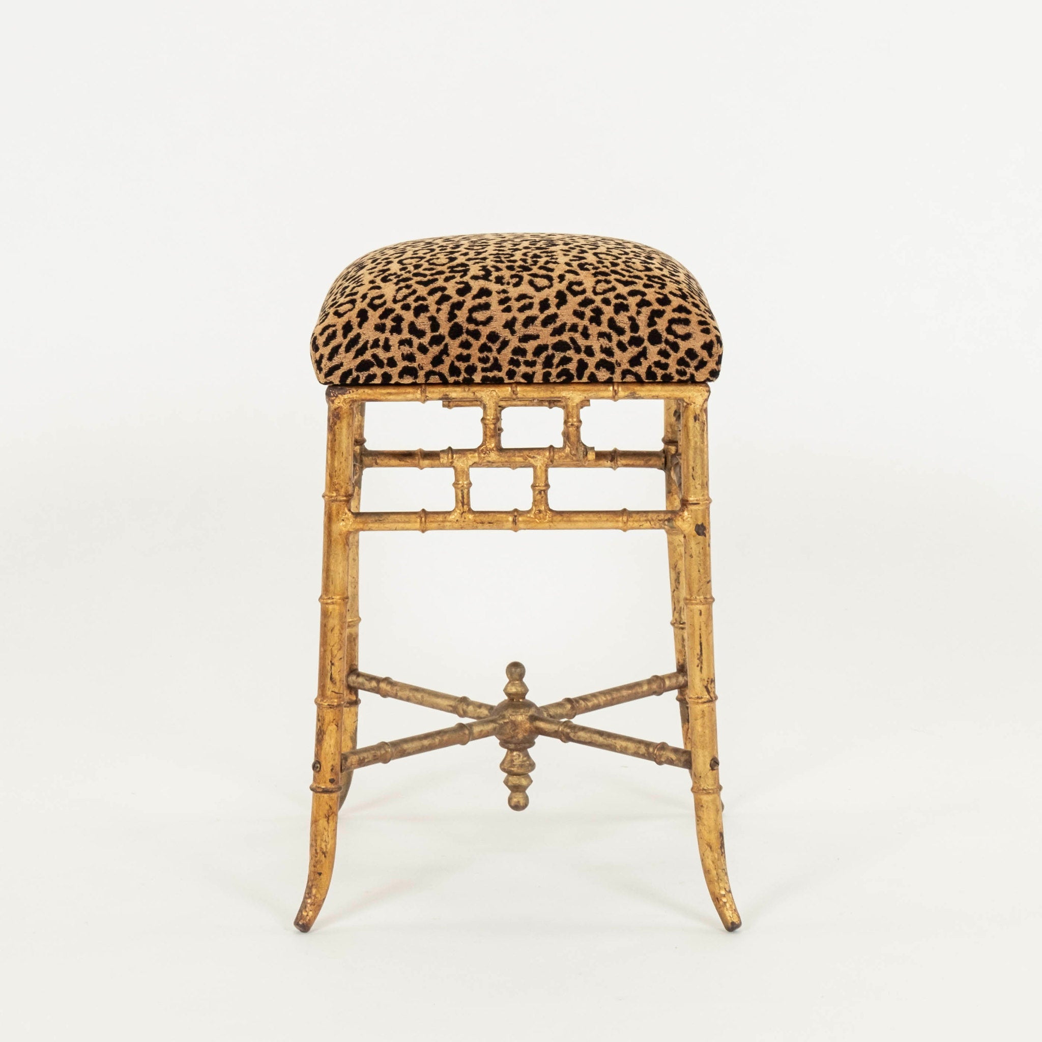 Voodoo Stool Italian Gilt Bamboo Leopard Velvet Stool – Moxie Interiors