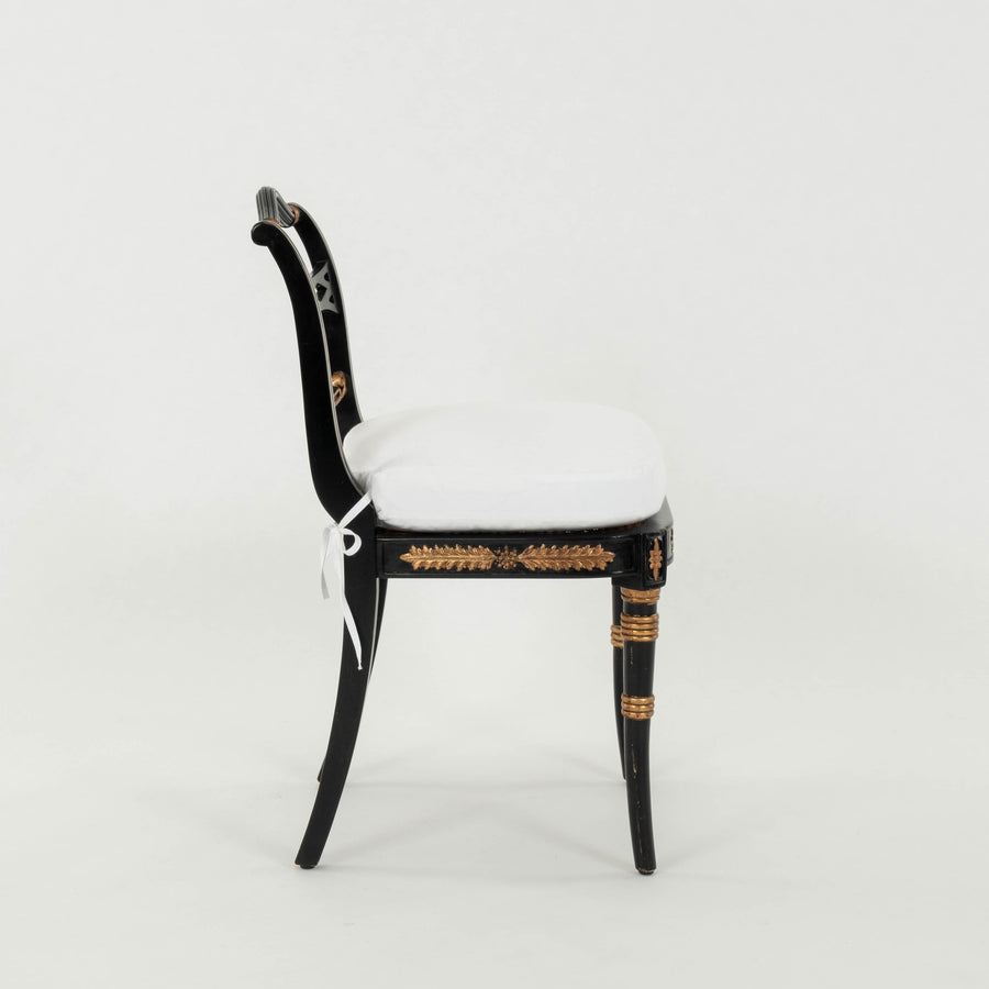 Pair Vintage Regency Style Black & Gold Side Chairs