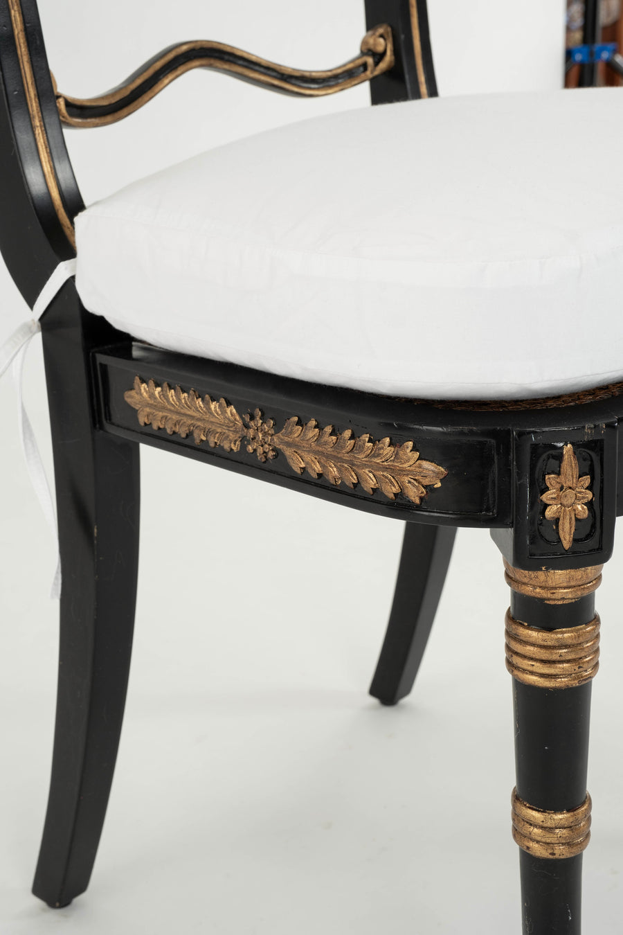 Pair Vintage Regency Style Black & Gold Side Chairs