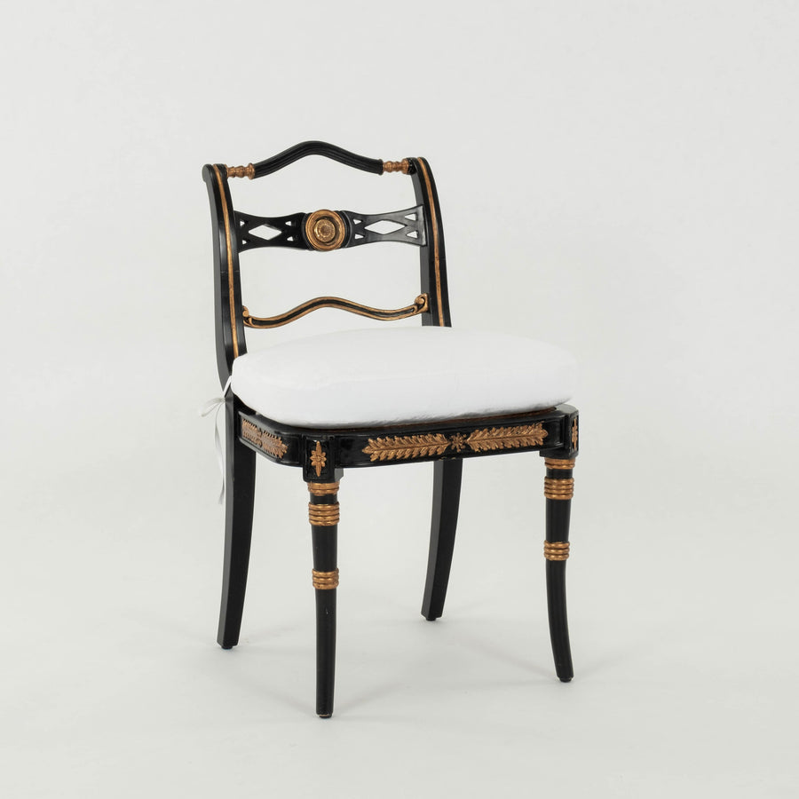 Pair Vintage Regency Style Black & Gold Side Chairs