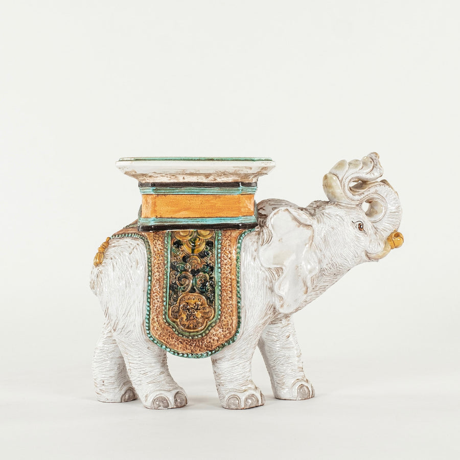 Italian Glazed Terra Cotta Elephant Garden Table Stool