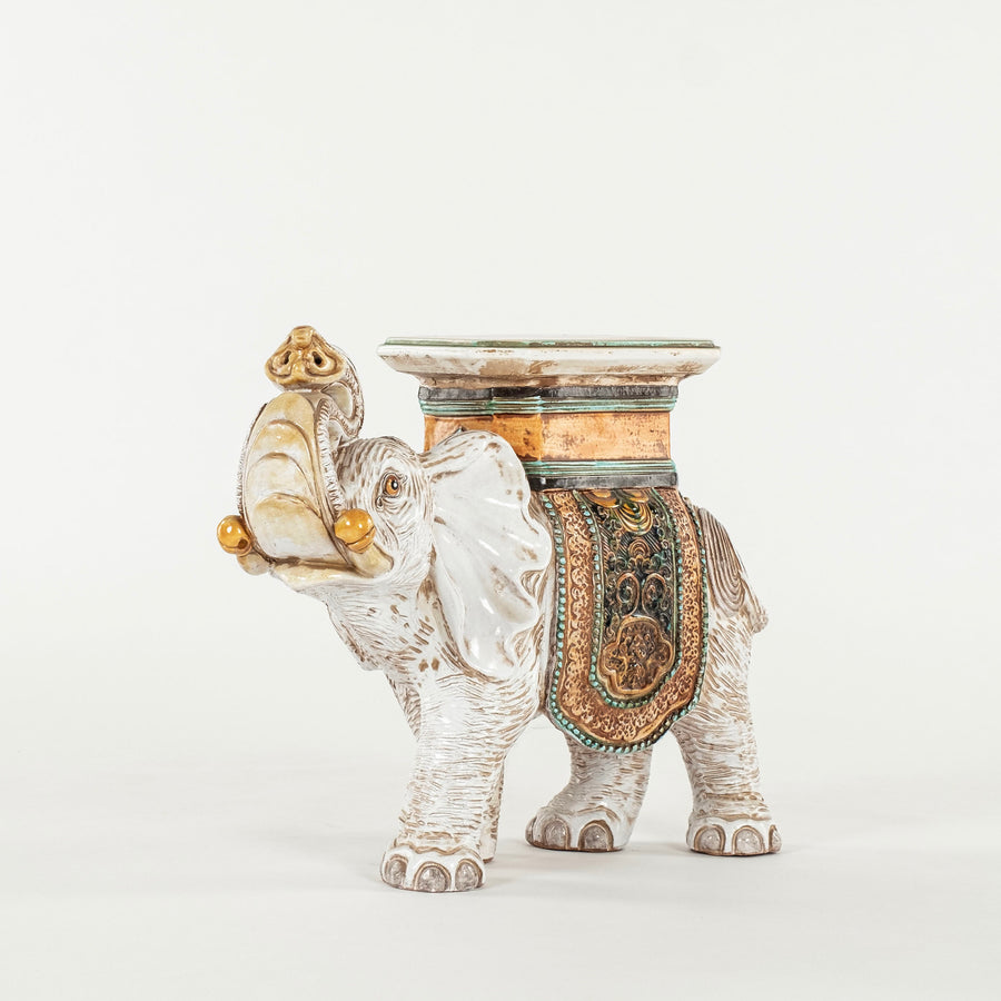 Italian Glazed Terra Cotta Elephant Garden Table Stool