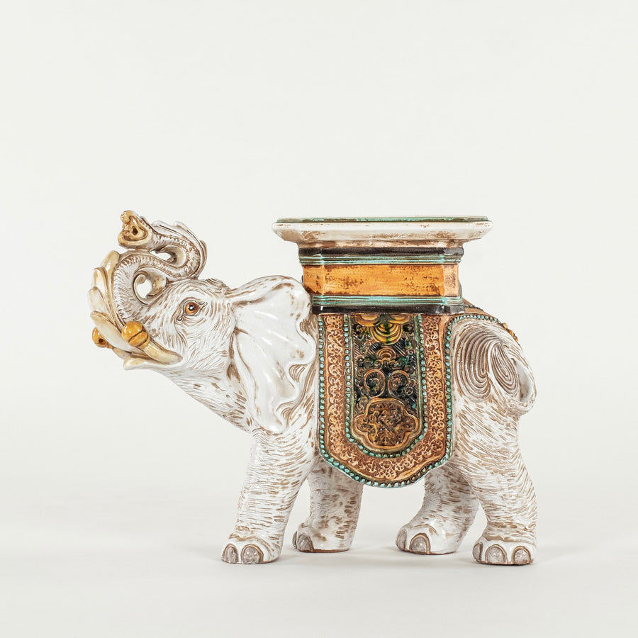 Italian Glazed Terra Cotta Elephant Garden Table Stool