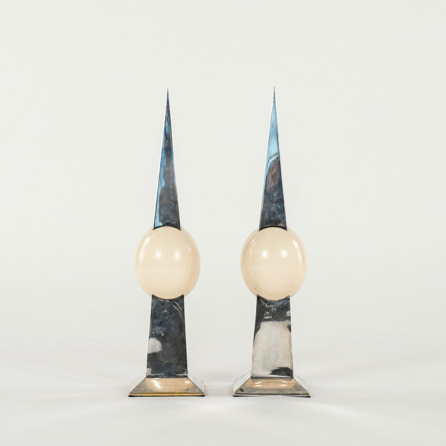 Pair Anthony Redmile Style Ostrich Egg Obelisks