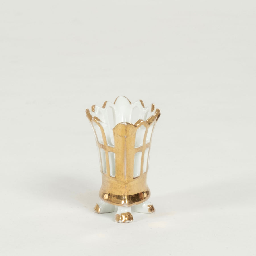 19th Century Petite Old Paris Gilt Porcelain Reticulated Compote