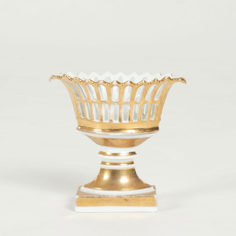 19th Century Old Paris Gilt Porcelain Reticulated Compote