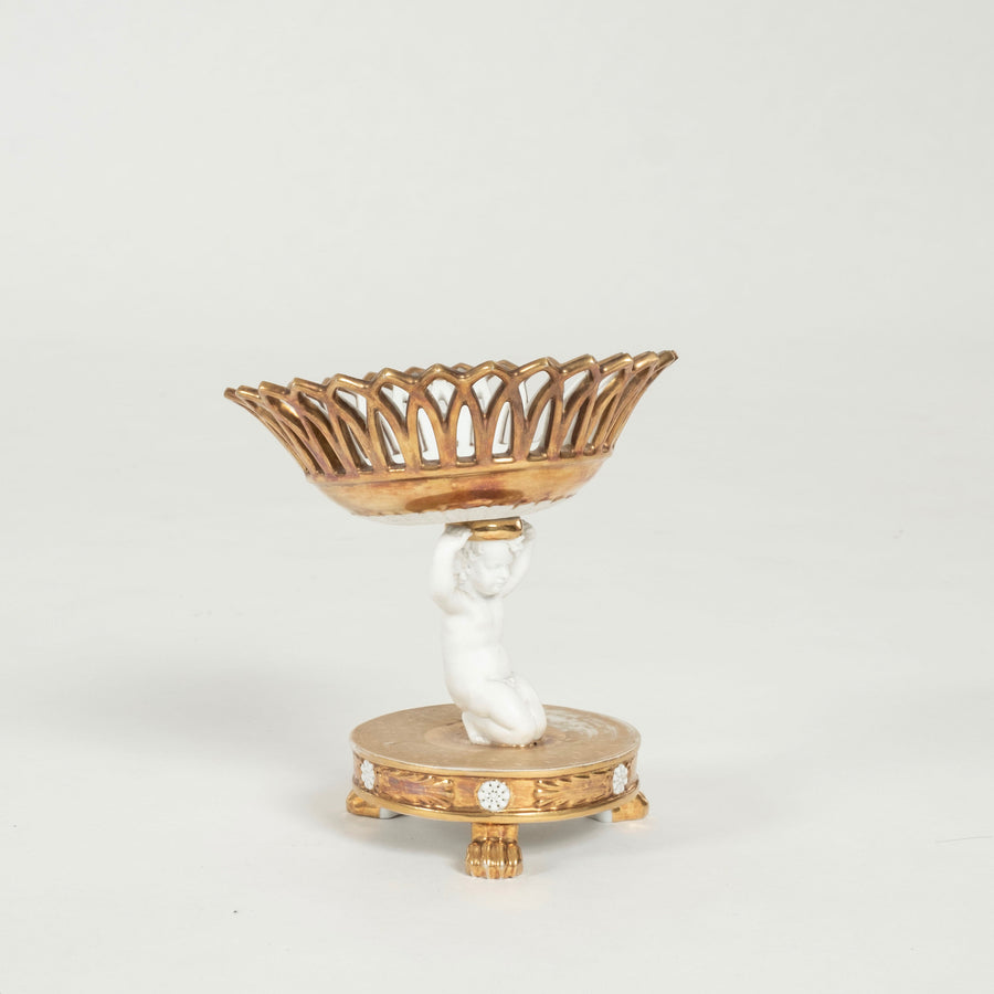 19th Century Old Paris Porcelain Reticulated Compote with Cherub