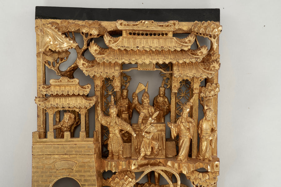 19th Century Carved Chinese Gilt Wood Panel I