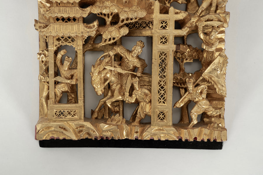 19th Century Carved Chinese Gilt Wood Panel I