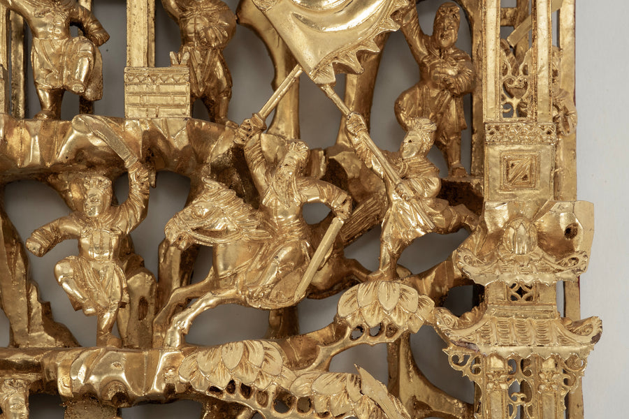 19th Century Carved Chinese Gilt Wood Panel II