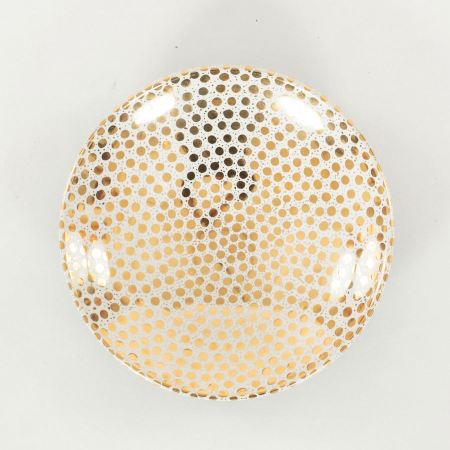 Waylande Gregory Studios Dish White with Gold Dots