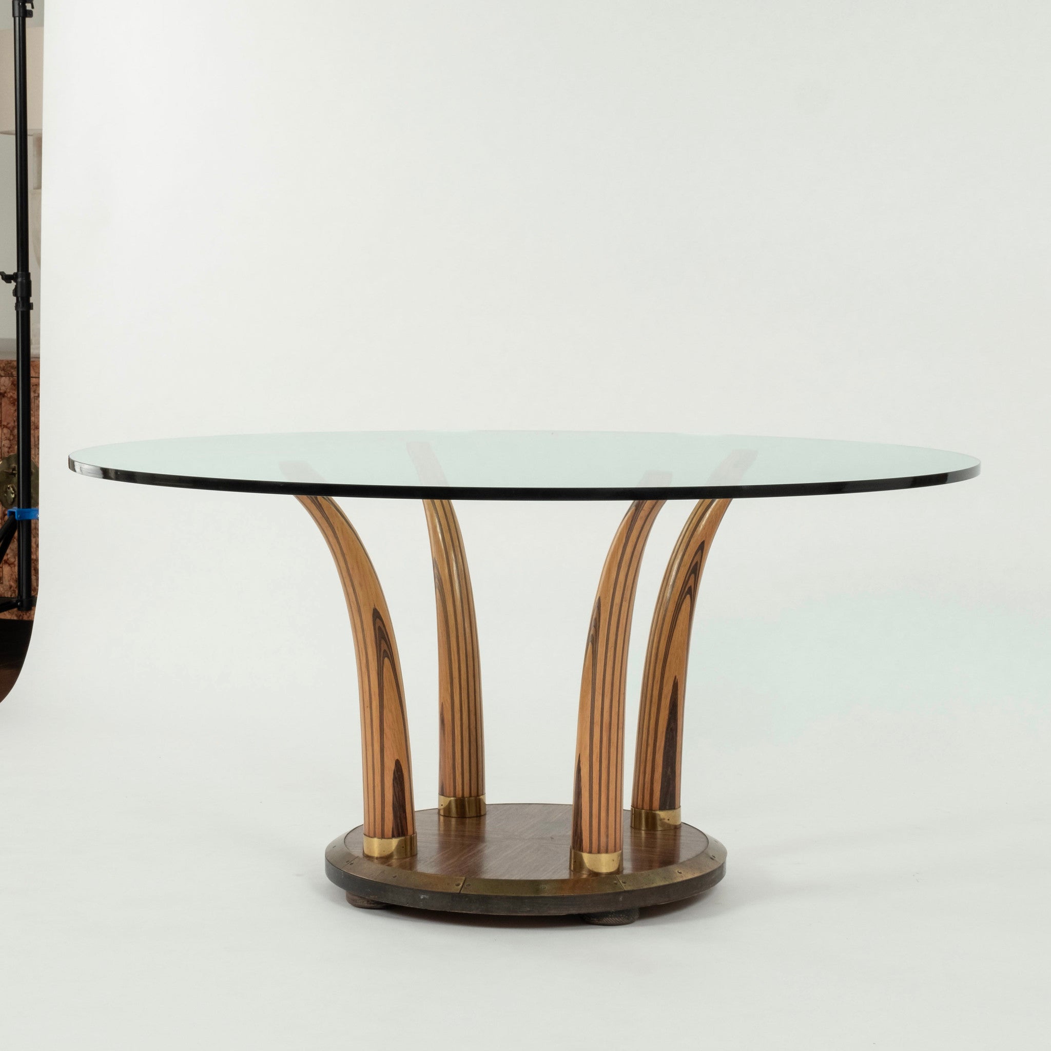 Zebrawood Macassar Ebony Faux Tusk Dining Table With Glass Top – Moxie ...