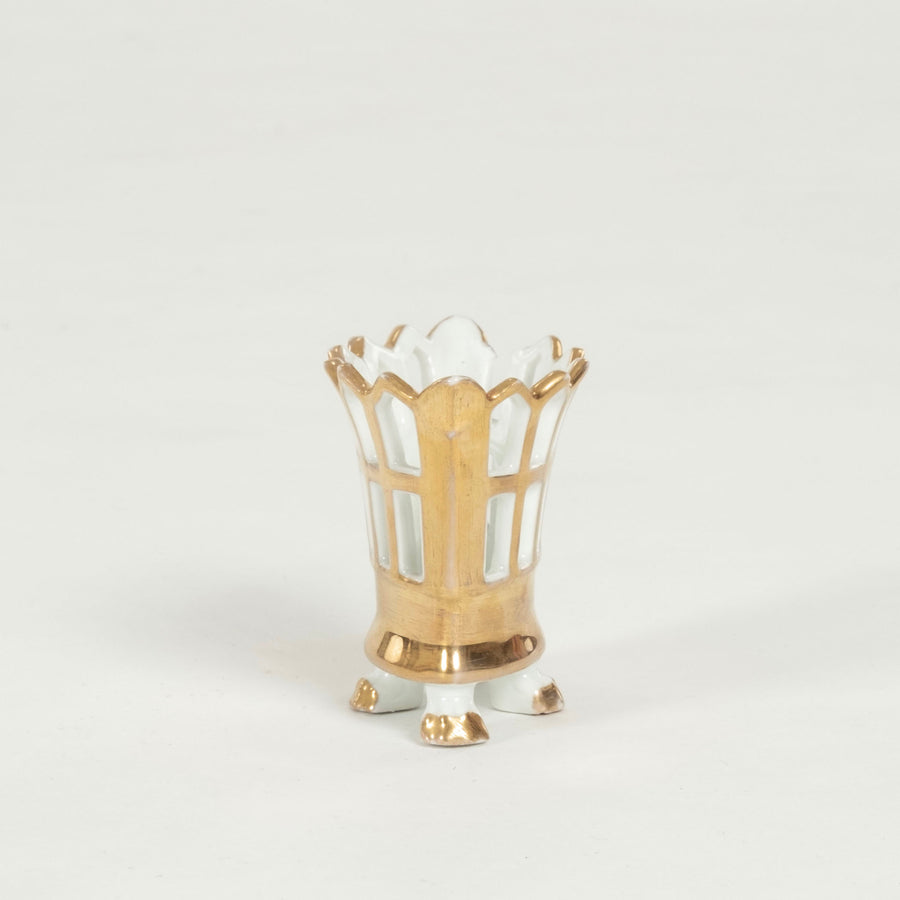 19th Century Petite Old Paris Gilt Porcelain Reticulated Compote