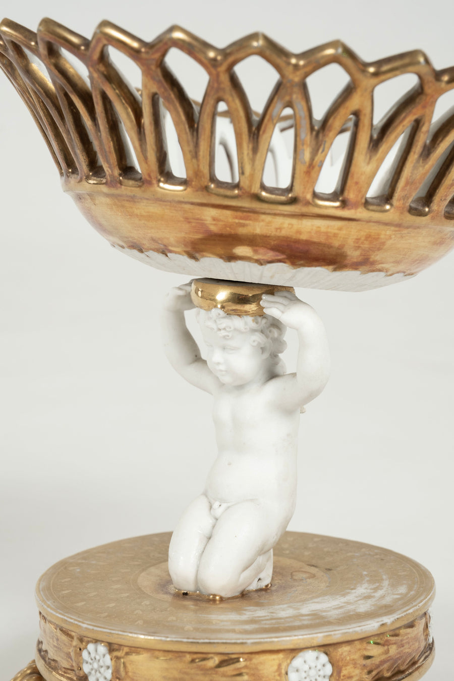 19th Century Old Paris Porcelain Reticulated Compote with Cherub