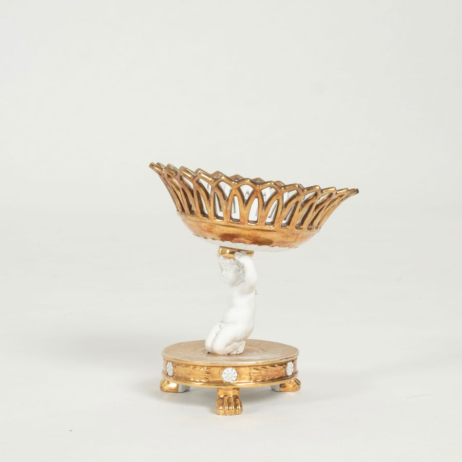 19th Century Old Paris Porcelain Reticulated Compote with Cherub