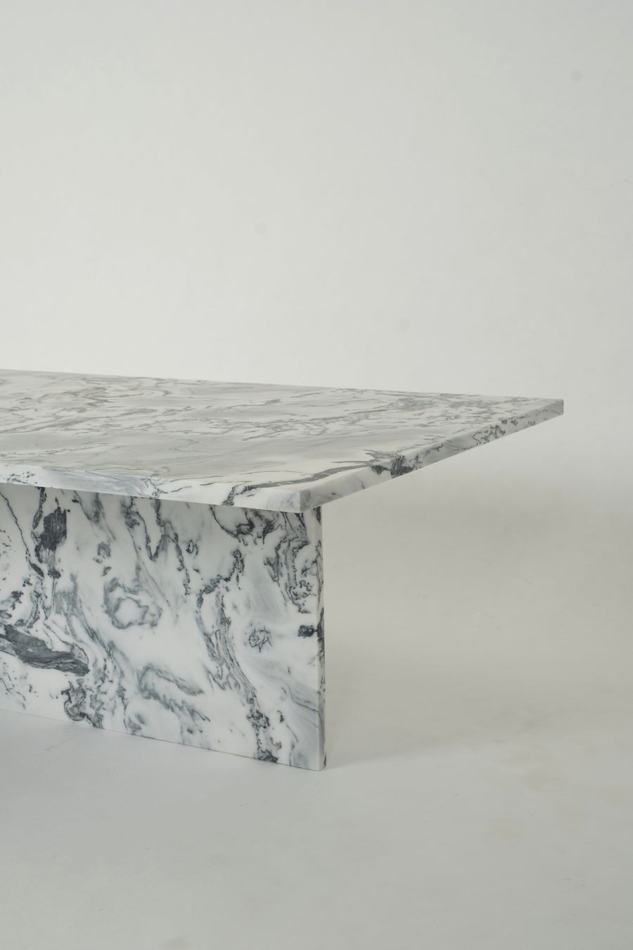 Varitone White Grey Honed Marble T Pedestal Cocktail Table