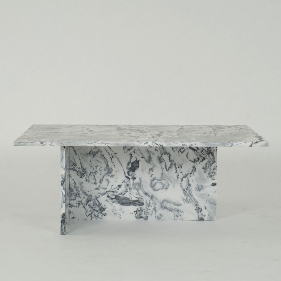 Varitone White Grey Honed Marble T Pedestal Cocktail Table