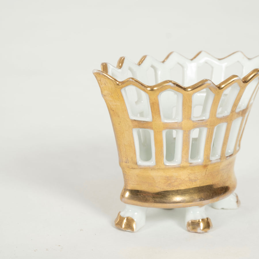 19th Century Petite Old Paris Gilt Porcelain Reticulated Compote