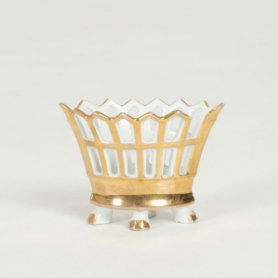 19th Century Petite Old Paris Gilt Porcelain Reticulated Compote