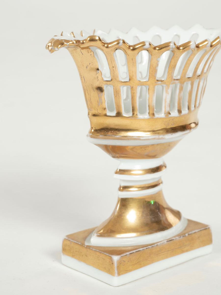 19th Century Old Paris Gilt Porcelain Reticulated Compote