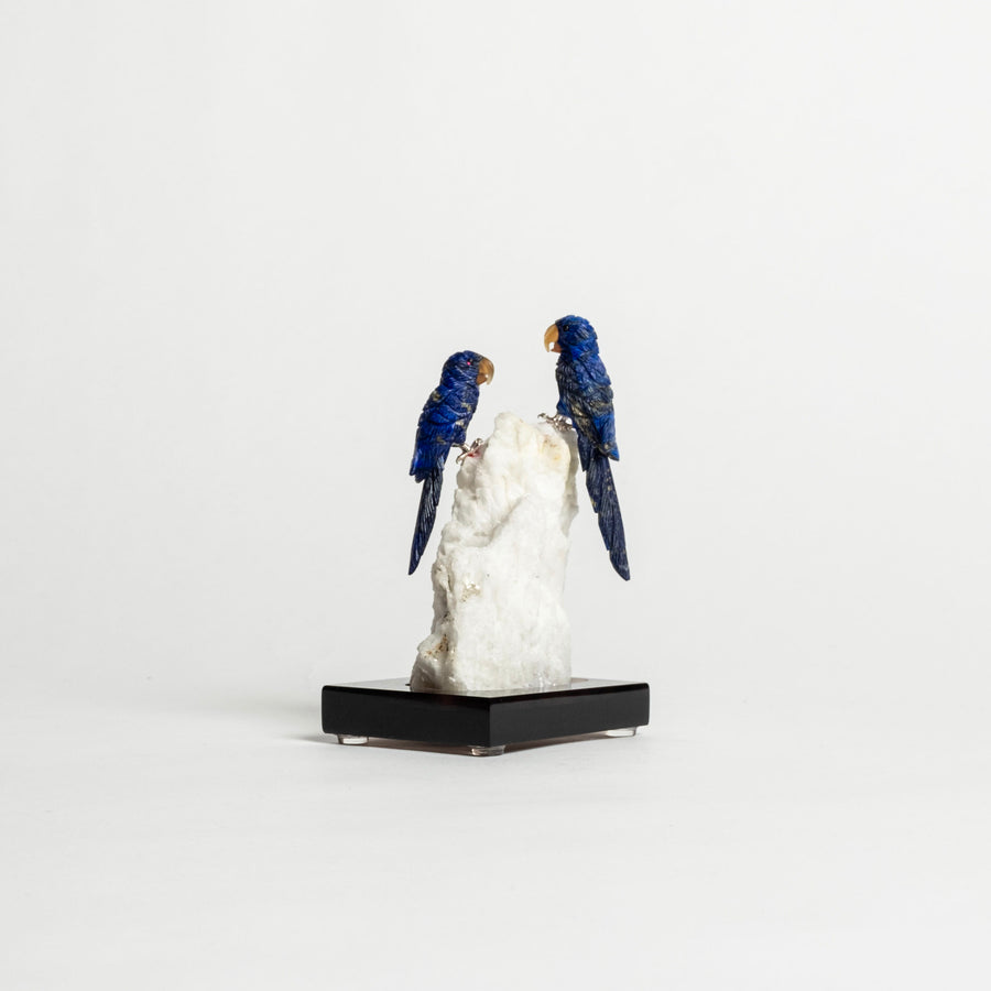 Lapis Parrots on Stone Base 2466