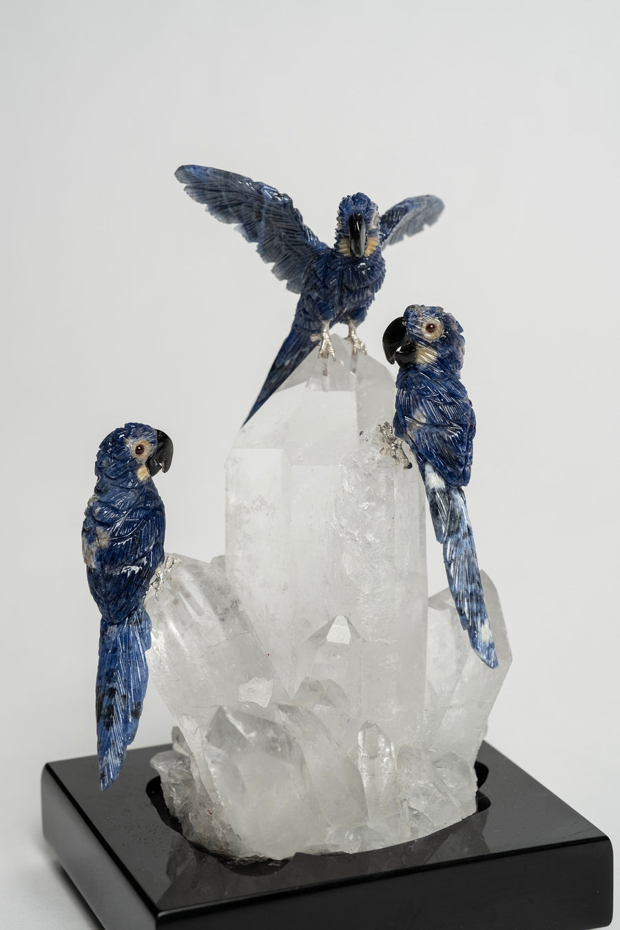 Lapis Parrots on Quartz Base 2480