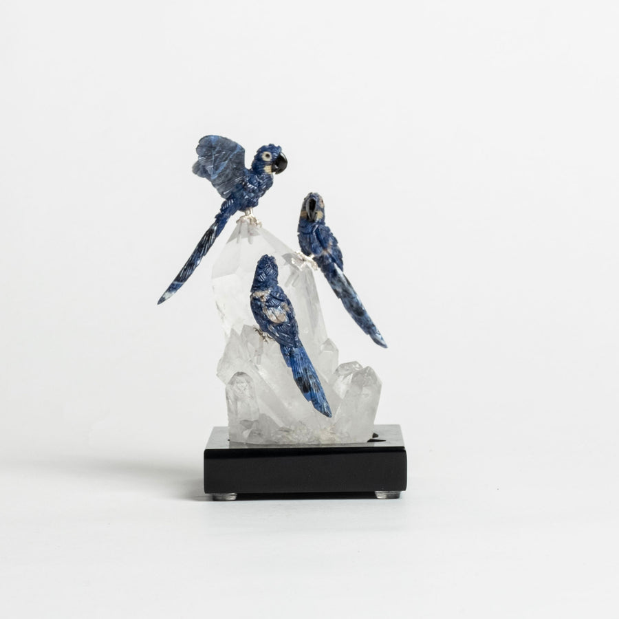 Lapis Parrots on Quartz Base 2480